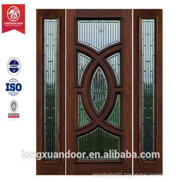 Main gate design wooden door with two sidelight solid wooden door glass design